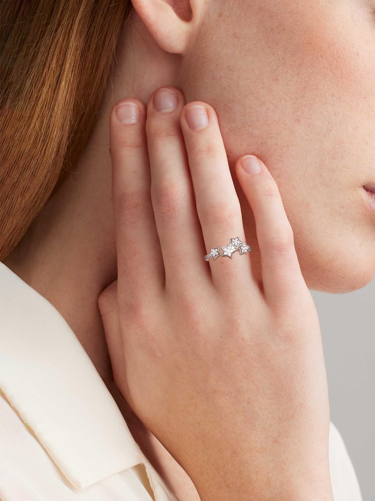 CYW Sterling Silver Moissanite Star Ring Adjustable Womens Stacking Open Rings Size 9