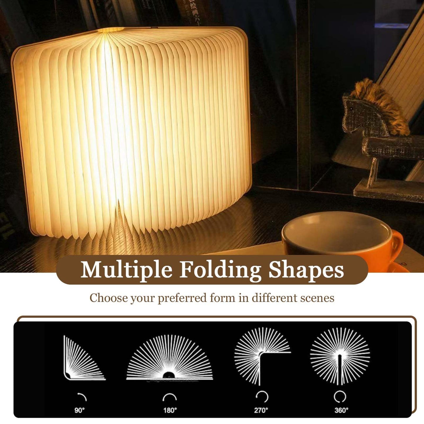 Anwick Lamp Book Large Size Folding Mood Light, Novelty LED Night Light, USB Large Capacity Rechargeable Wooden Table Lamp