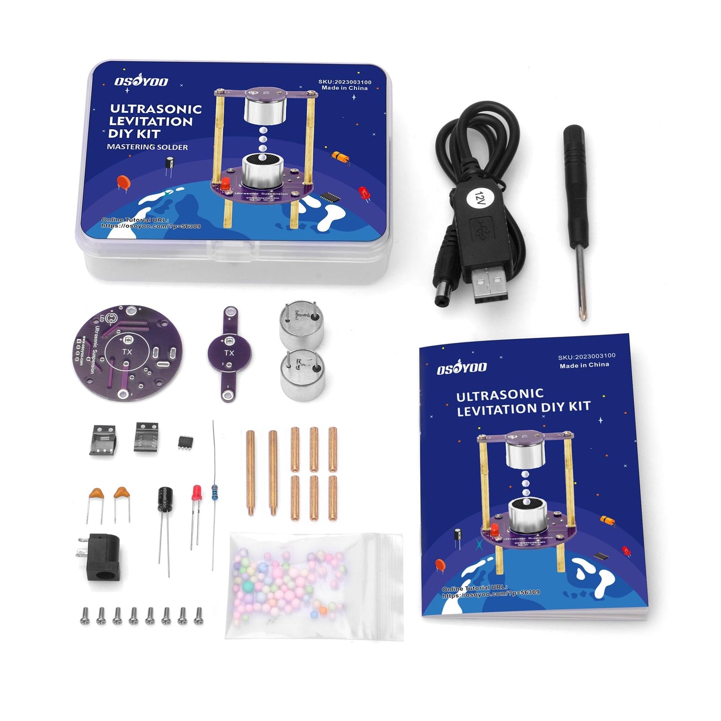 OSOYOO Ultrasonic Levitation Soldering Kit, STEM Electronics DIY Practice Kit for Beginners to Learn to Solder, Build Sound Wave Floating Ball Experiment, USB Powered Science & Engineering Project