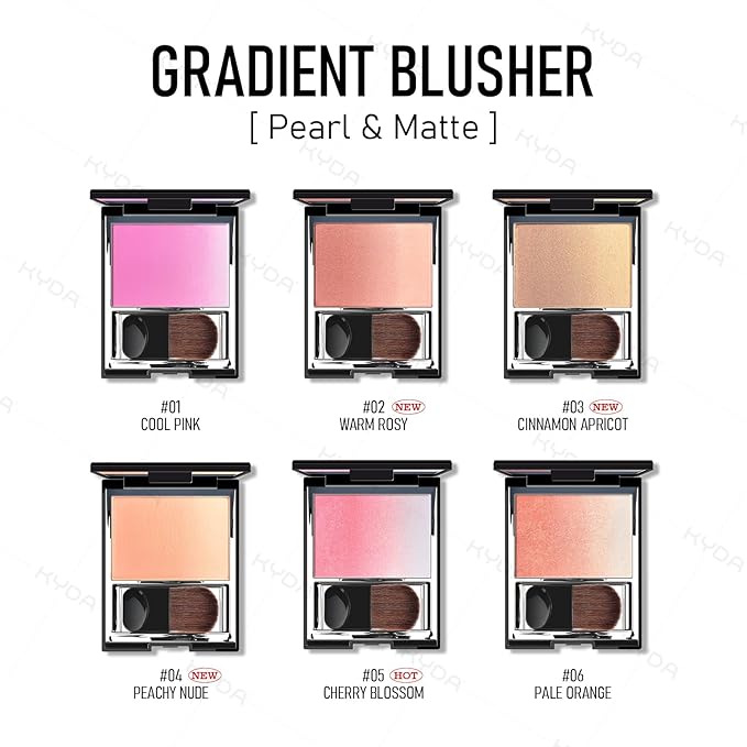 KYDA Orange Shimmer Blush, Gradient Warm Apricot Orange Color, Micro-fine Pearl Powder Blush, Soft Buildable Cheek Color, Lightweight Smooth, Multiuse Blusher Makeup Compact