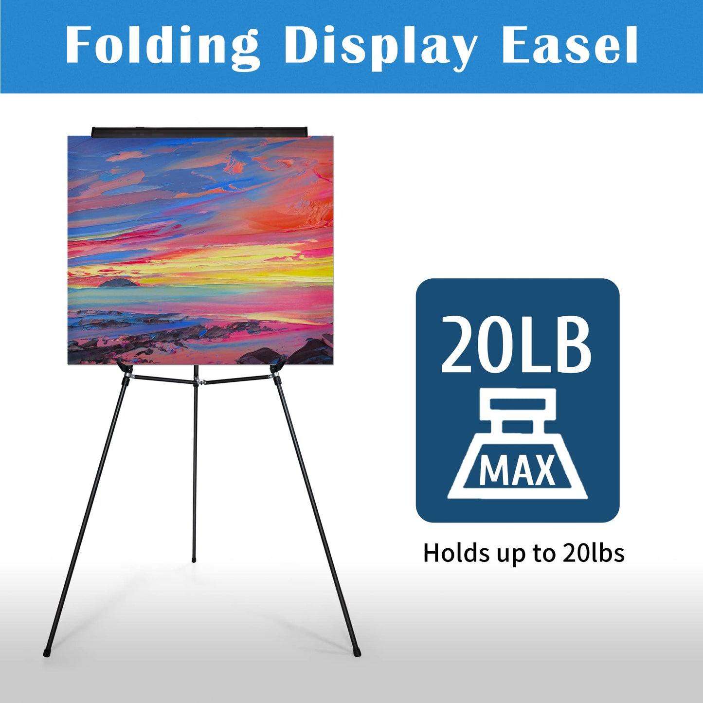 Falling in Art Aluminum Flip Chart Display Easel Stand with Adjustable Floor for Boardroom, Whiteboard, Paper Pads, Signage, 63 1/2'' High, Black