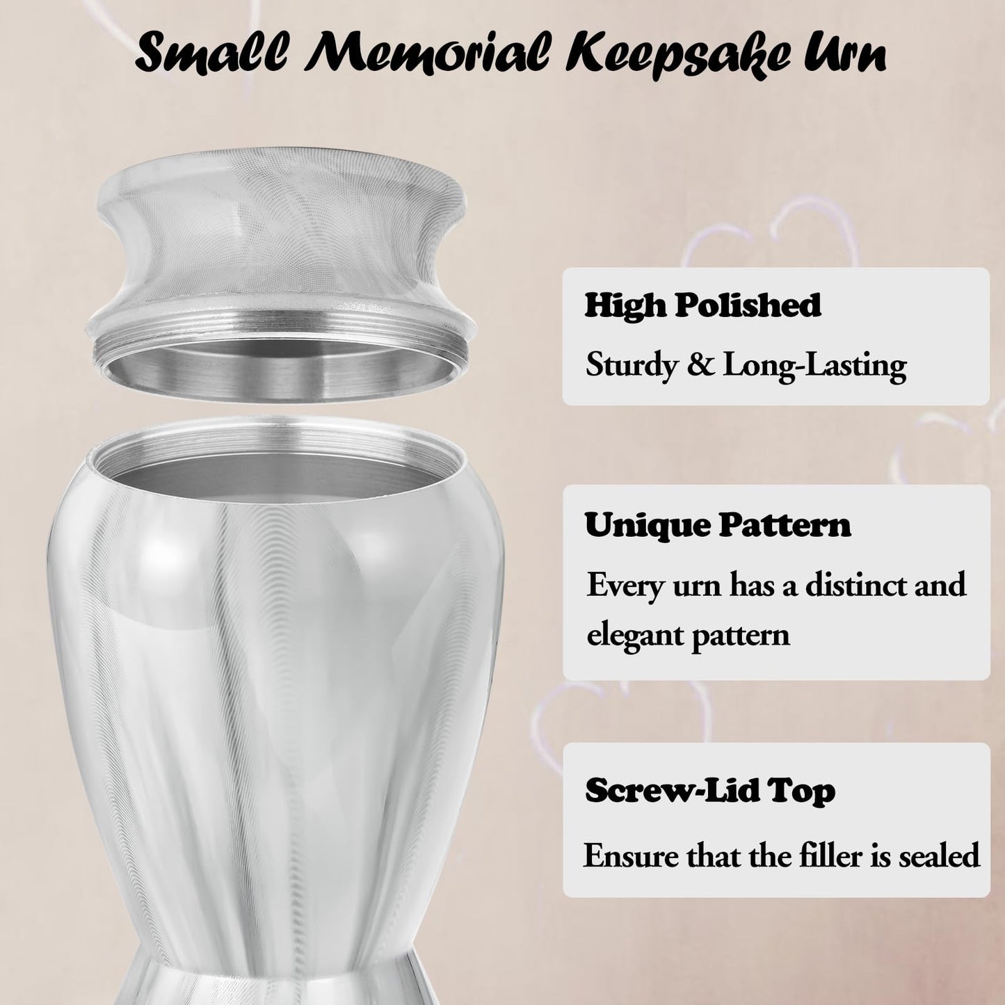 Dletay Small Urns for Human Ashes Keepsake with Box 2.85 Inch Memorial Mini Cremation Urn for Women Men Aluminum Decorative Funeral Urns - Marble White