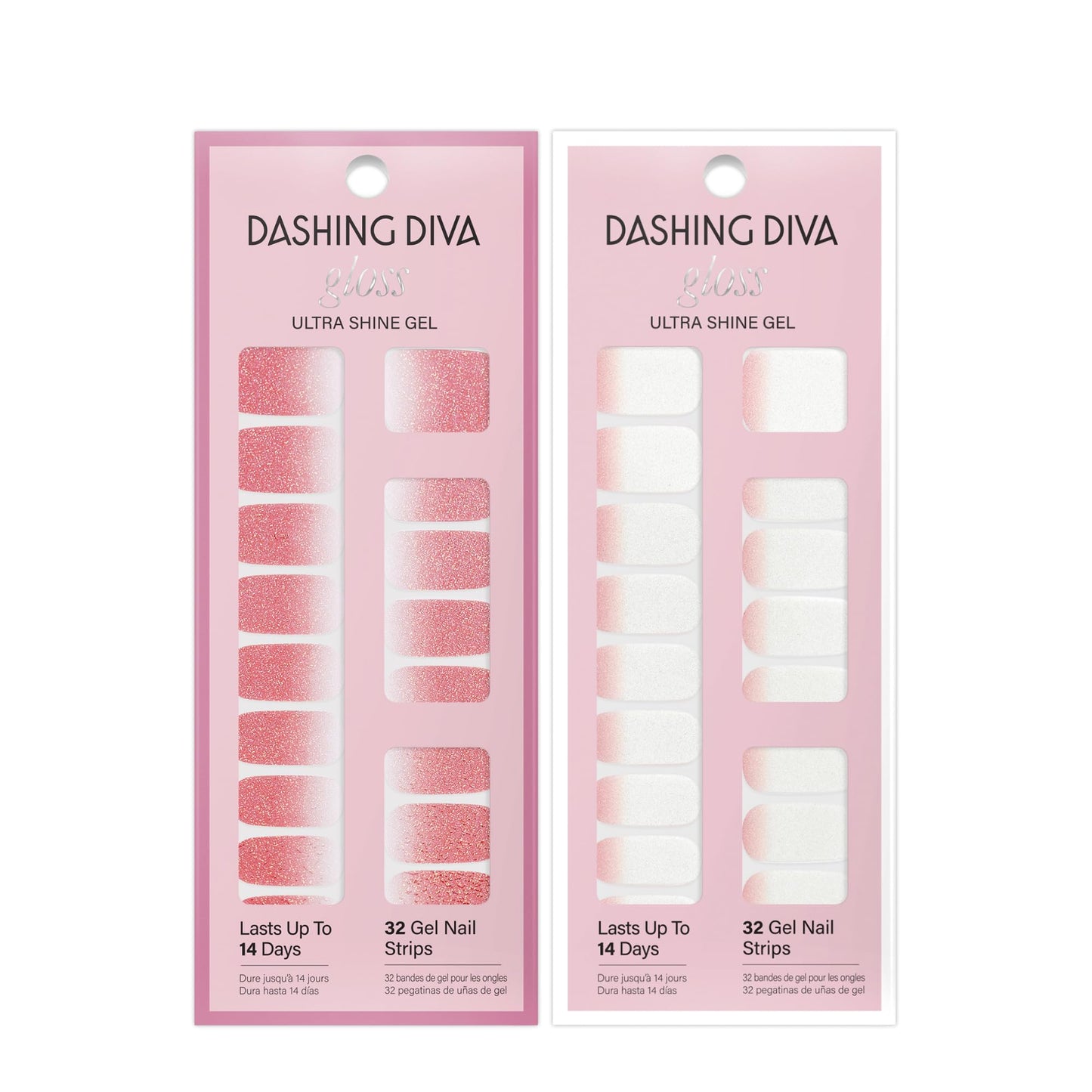Dashing Diva Gloss Nail Strips Bundle - The Classic Ombre Collection - Smitten at Sundown & Mini Skirt - UV Free, Chip Resistant, Long Lasting Gel Stickers - Contains 2 Sets