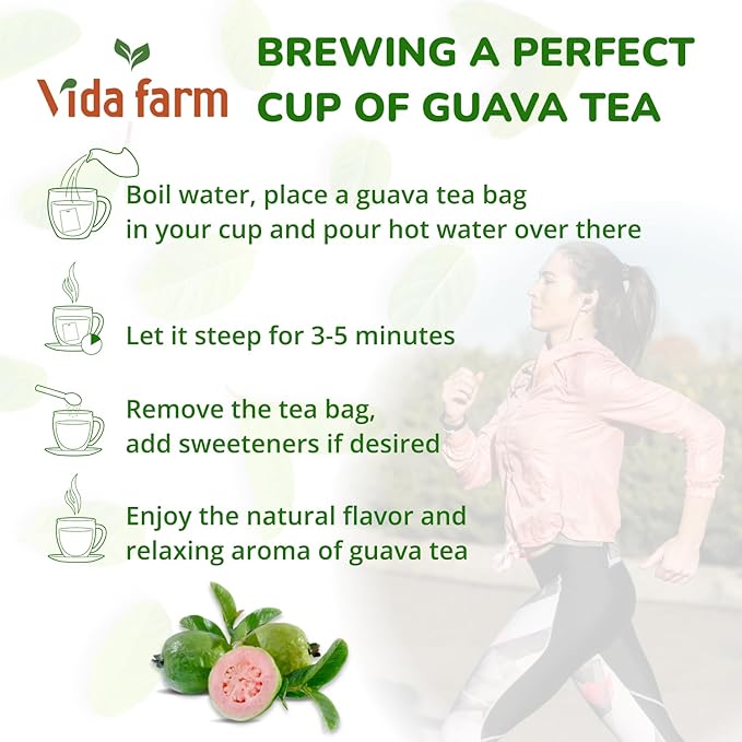 VIDA FARM 125 Premium Guava Leaf Tea Bags, Zero Sugar Tea, Handpicked, 100% Pure and Natural Guava Leaves, Non-GMO, No Caffeine, Gluten-Free, Vegan