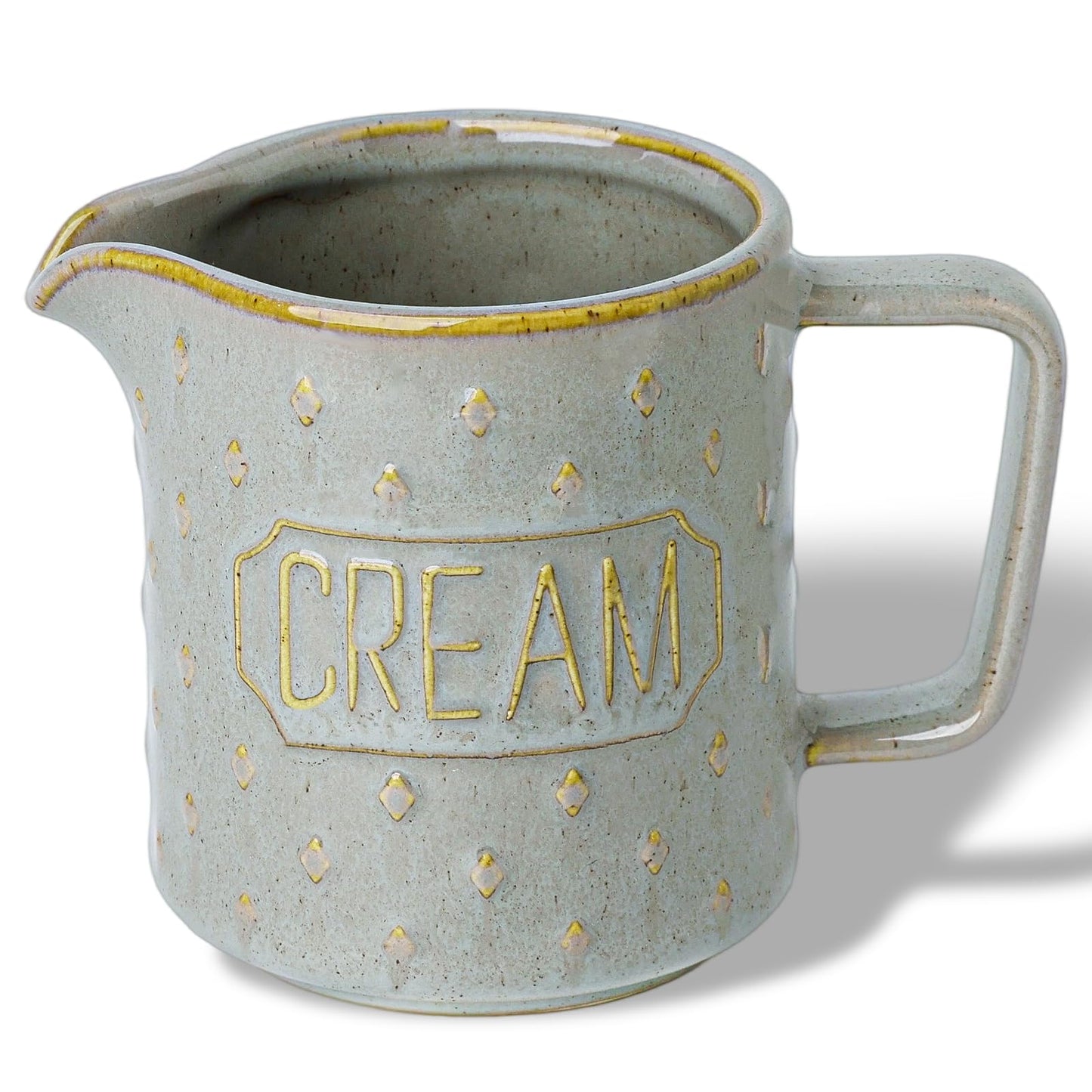 QUXIJA 9 OZ Creamer Pitcher, Ceramic Creamer with Handle, Small Milk Pitcher Cup for Coffee, Sauces, Salad, Microwave & Dishwasher Safe (Vintage Grey)