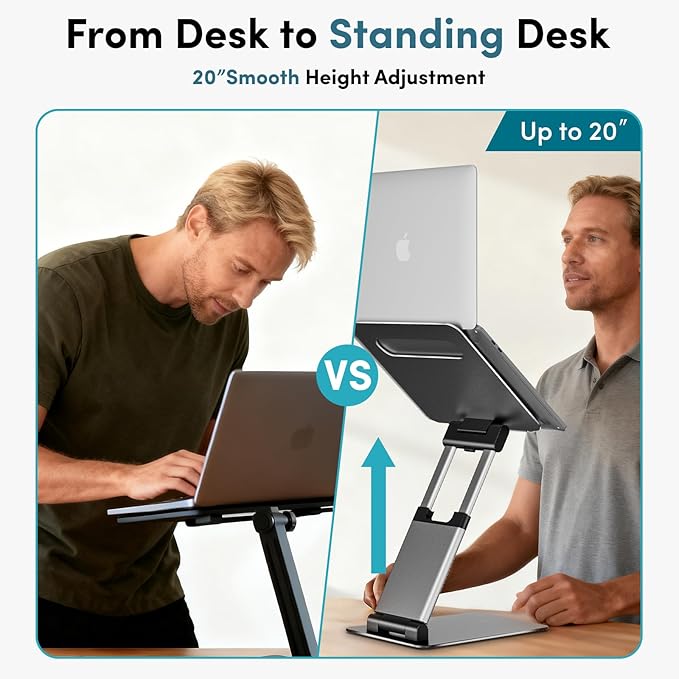 Lifelong Ergonomic Adjustable Laptop Stand for Desk - Height Up to 20" Portable Computer Laptop Riser Holder, Fits All MacBook Air & 10 15 17 Inches Laptops, Back to School Gift for Men & Women