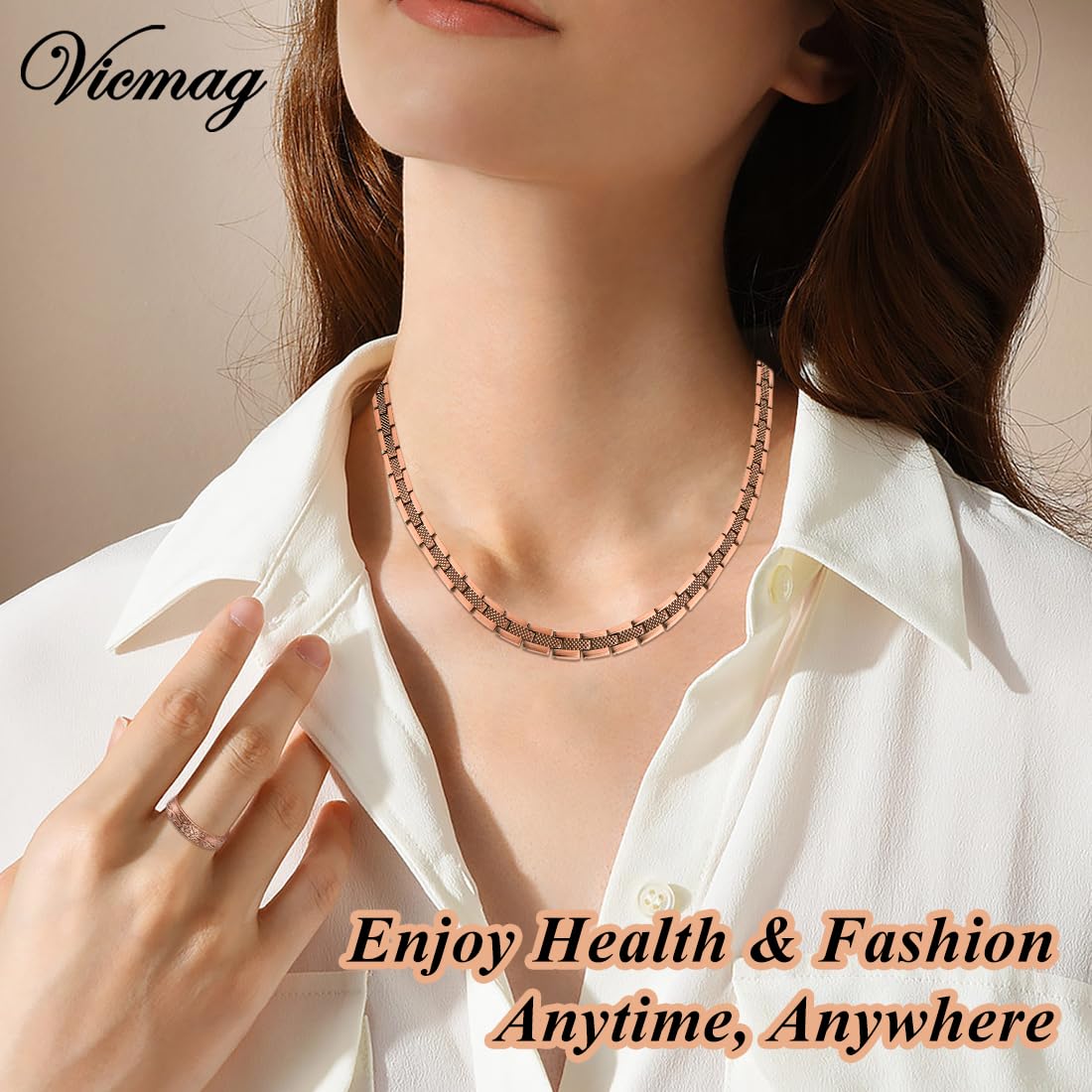 Vicmag Copper Magnetic Necklace for Women Men - Ultra Strength Magnets-99.9% Solid Pure Copper Ring Necklace for Neck Gift