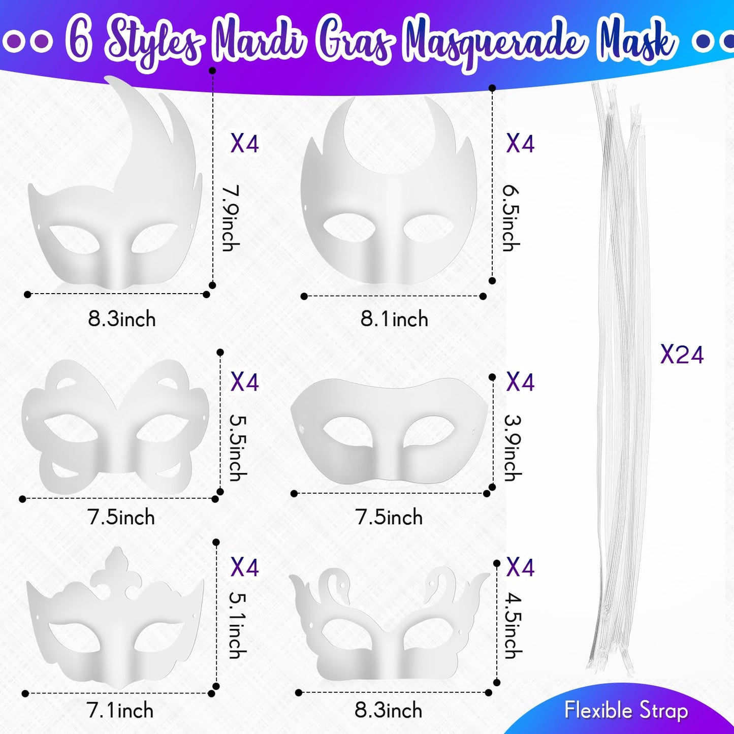 Leyndo 24 Pcs Paper Mache Art Mask White Craft Masquerade Masks and Gem Stickers DIY Blank Mardi Gras Halloween Cosplay Party (Mixed Styles)