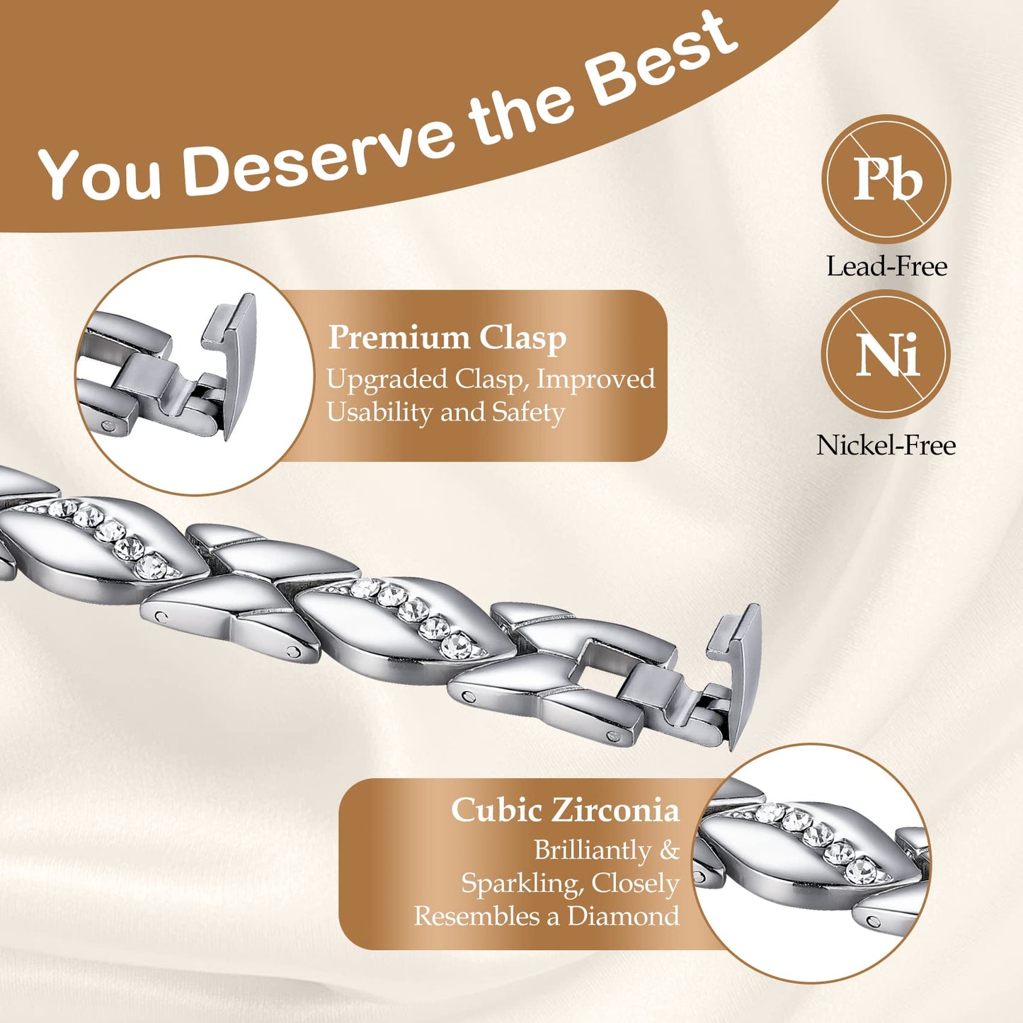 Feraco Copper Bracelet for Women 99.99% Solid Copper Magnetic Bracelets, Unique X Shape Links, Magnetic Field Therapy Jewelry Gifts (Silver X with Ring)