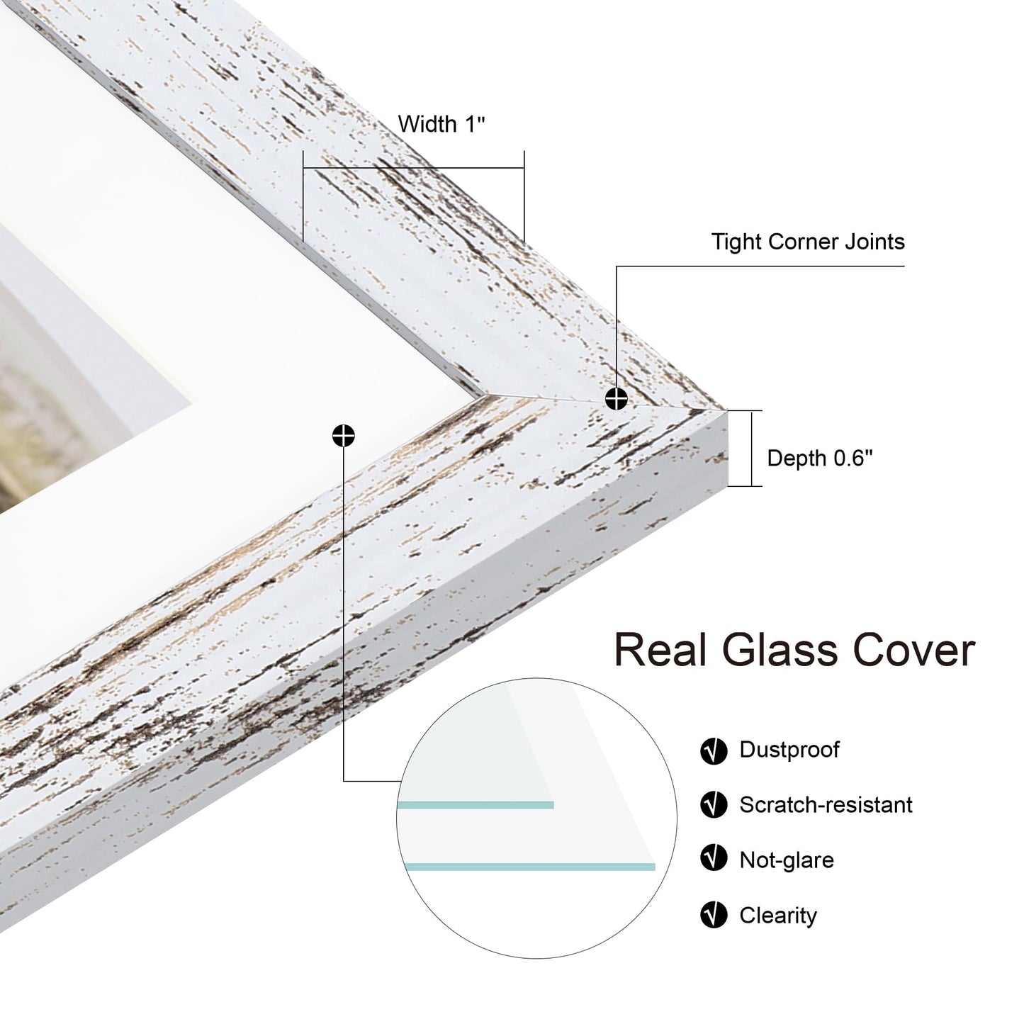 Hongkee 12x22 Picture Frame Set of 2, Distressed White with Glass Collage Frame, Display Eight Opening 4x6 Photos With Mat or 12 x 22 Newspaper Without Mat - Horizontal or Vertical Wall Mounting