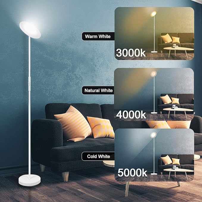 JOOFO Floor Lamp,30W/2400LM Sky LED Modern Torchiere 3 Color Temperatures Super Bright -Tall Standing Pole Light with Remote & Touch Control for Living Room,Bed Room,Office (Pearl White)