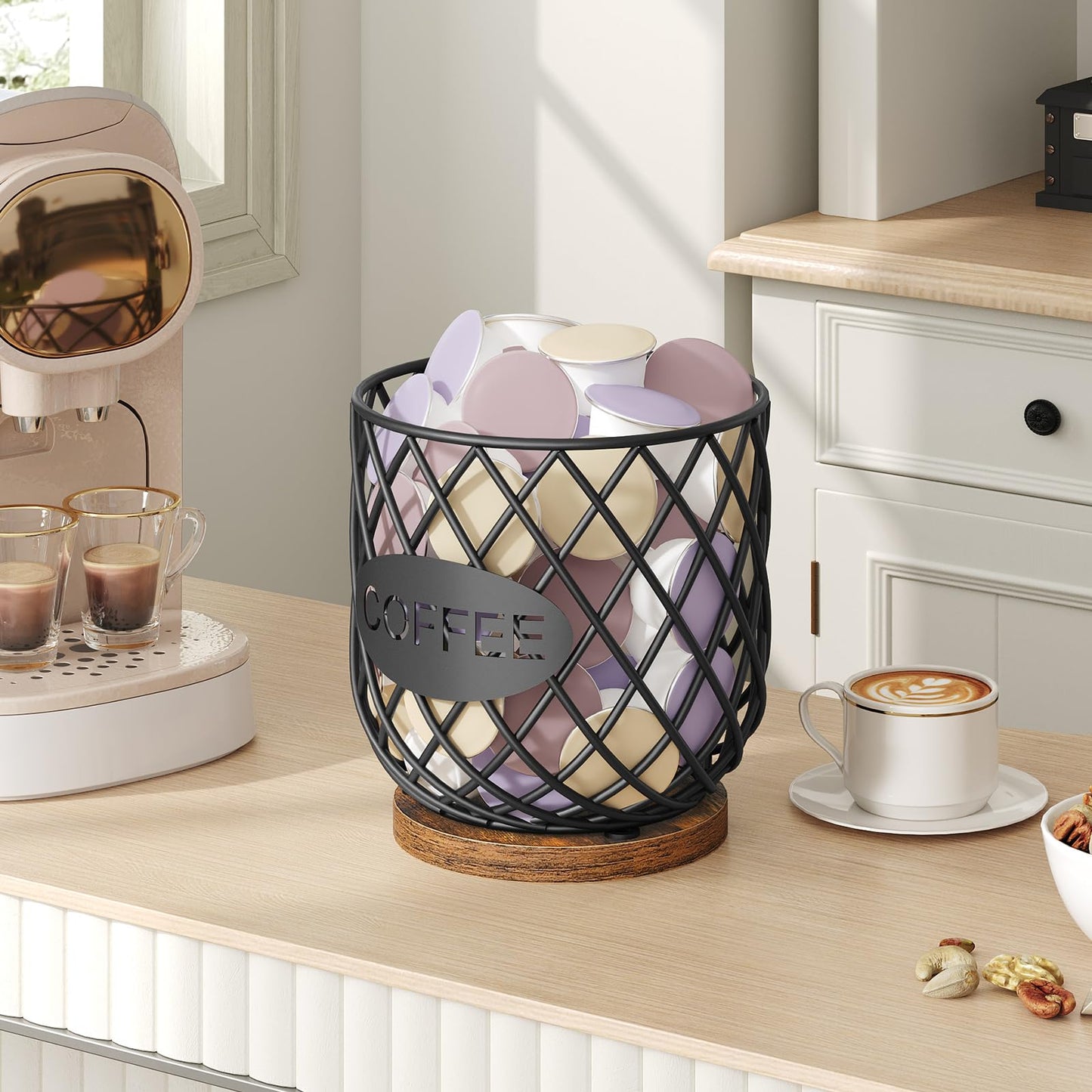 YATINEY Coffee Pod Holder Organizer, Holder for K Cup, Large Capacity Coffee Pod Basket, Versatile Coffee Capsule Storage Organizer, for Kitchen Countertop, Rustic Brown KH09BR