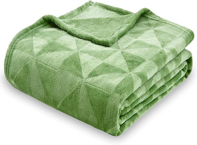 SOCHOW Triangle Textured Flannel Fleece Throw Blanket, Super Soft Lightweight Cozy Warm Plush Blanket for Bed Couch Sofa, 60 x 80 Inches, Sage Green
