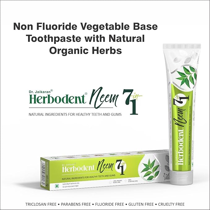 Herbodent® NEEM 7 in 1 Toothpaste-6.53Oz Pack of 1 | Organic Herbs-Neem, Black Seed & Xylitol for Anti Cavity, Cardamom & Mint for Freshness, Baking Soda for Great Cleaning-No Fluoride & No Paraben