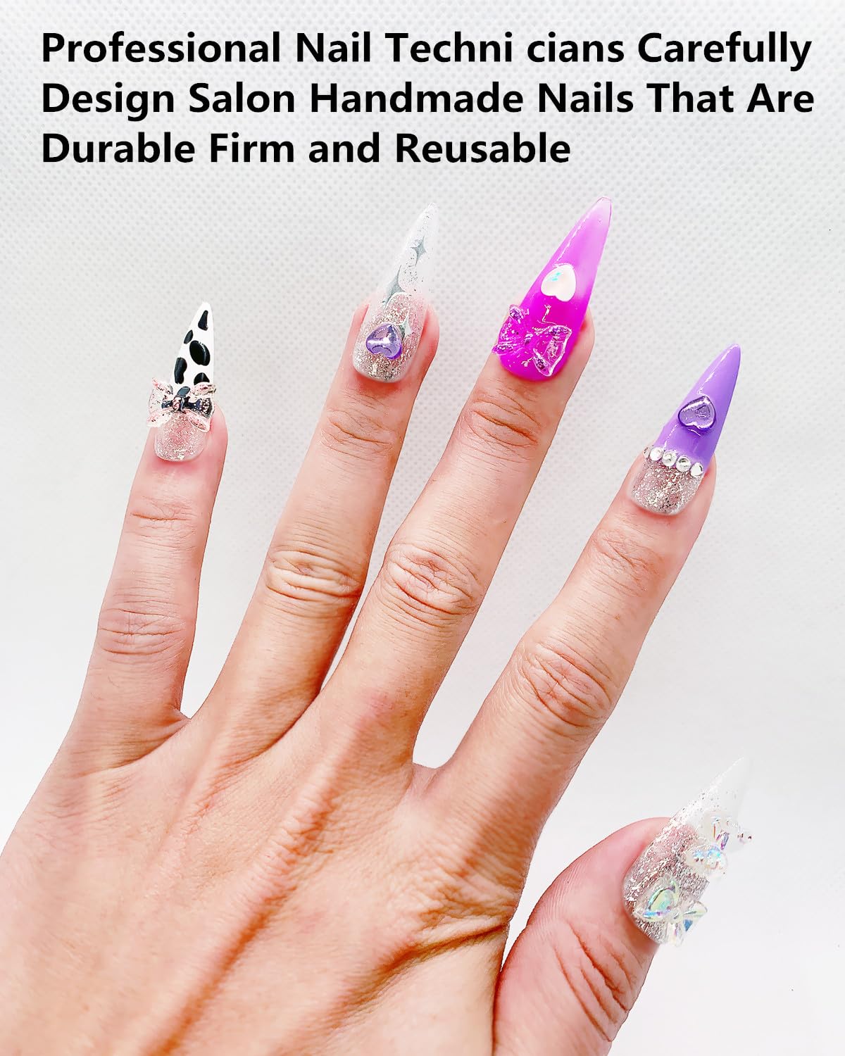 CAMILCY Handmade Nails Press on Long Gradient Blue Black Silver Halloween Star Design Hand painted Reusable Gel UV Finished Pre shaped Artificial False Nails for Women 10pcs 3D Nails (A019, S)