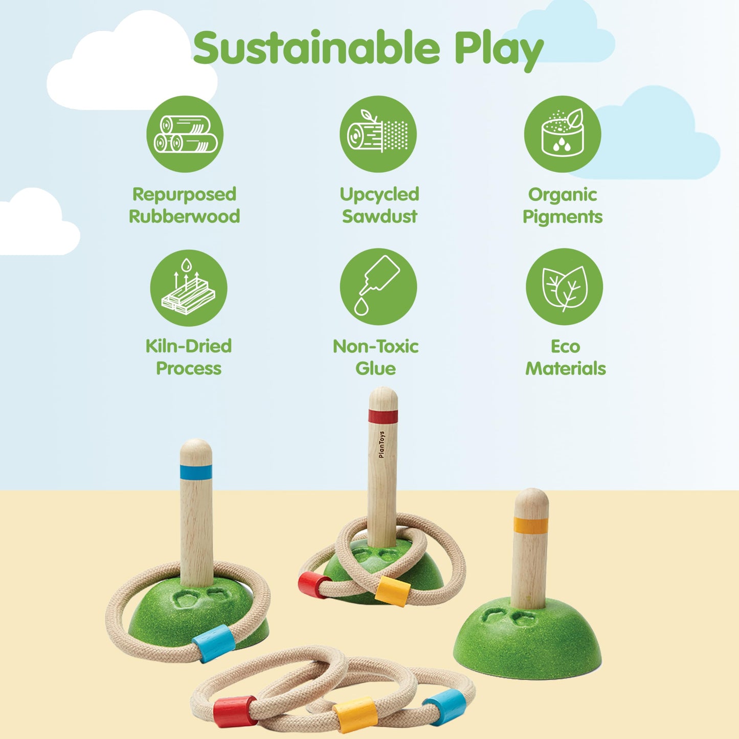 PlanToys® Meadow Ring Toss Wooden Montessori Coordination and Gross Motor Toy | Focus, Aim, Balance and Movement Development Activity | Eco Friendly Outdoor and Indoor Learning Game