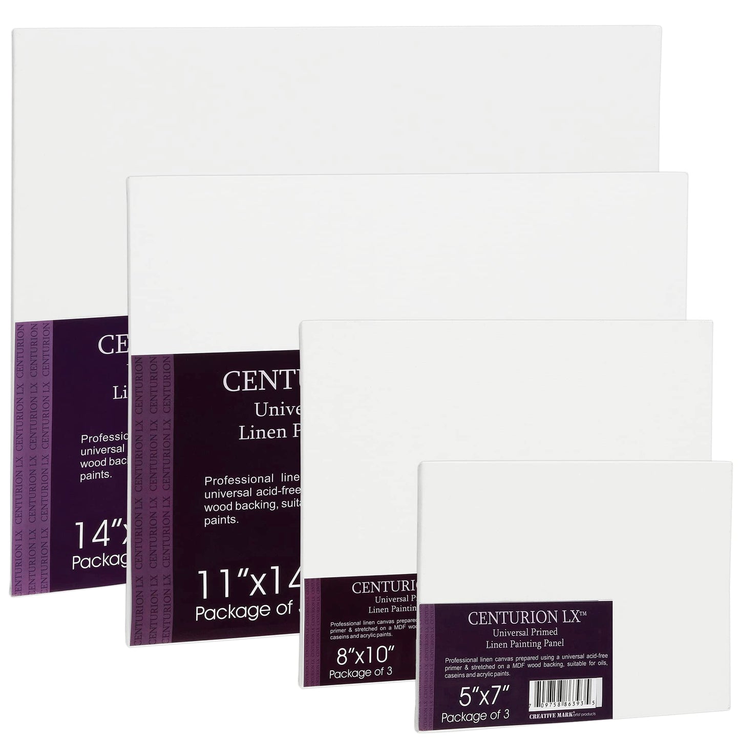 Centurion All-Media Primed Linen Panels - 6x8 3 Pack - 11oz Universal Primed Canvas Boards for Painting, Mounted on MDF Wood, Non-Warping, Ideal for Artists, Professionals, and Painters
