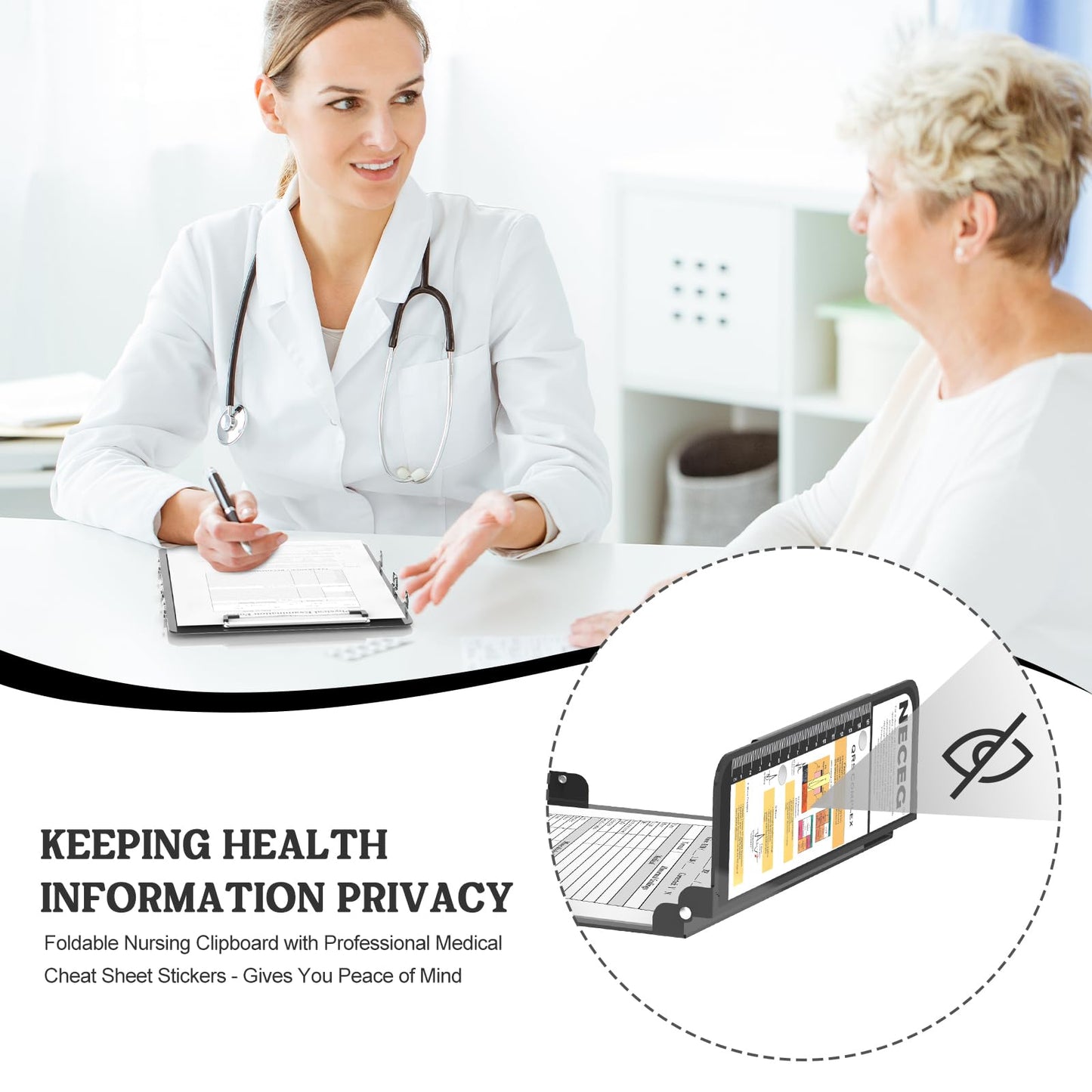 Nursing Clipboard Foldable-4 Layers Aluminum Nurse Foldable Clipboard Nursing Medical Edition Cheat Sheets, Pocket Size Pen Clip for Nurses Students School and Doctors-Black