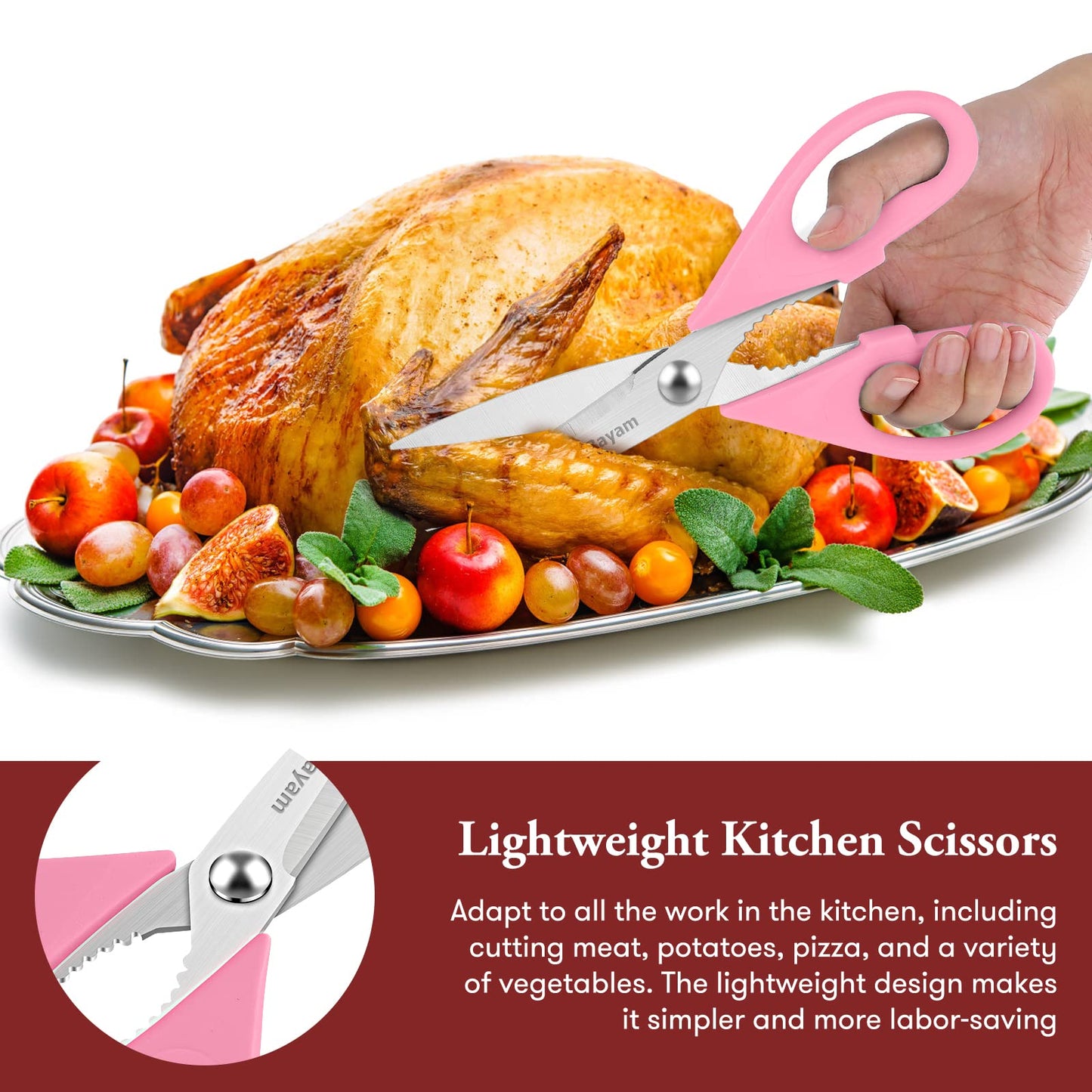 iBayam All Purpose 8.5" Cooking Scissors with Sheath, Pink Kitchen Gadgets for Women, Mom, Wife, Her