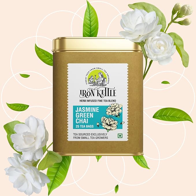 IRON KETTLE Jasmine Green Tea | High Grown Green Tea Bags with Natural Jasmine Extract | 25 Teabags