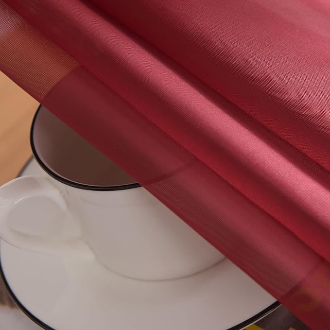 SpaceDresser Sheer Voile Window Treatment Rod Pocket Curtain Panels for Kitchen Bedroom Living Room Drapes Sunlight Filtering Privacy Semi Home Decor Assorted Colors Sizes (Burgundy, 52 W x 45 L)