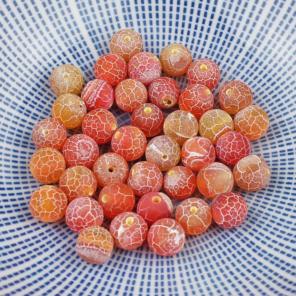 MJDCB Natural Orange Frosted Agate Round Stone Beads for Jewelry Making DIY Bracelets Necklaces (6mm)