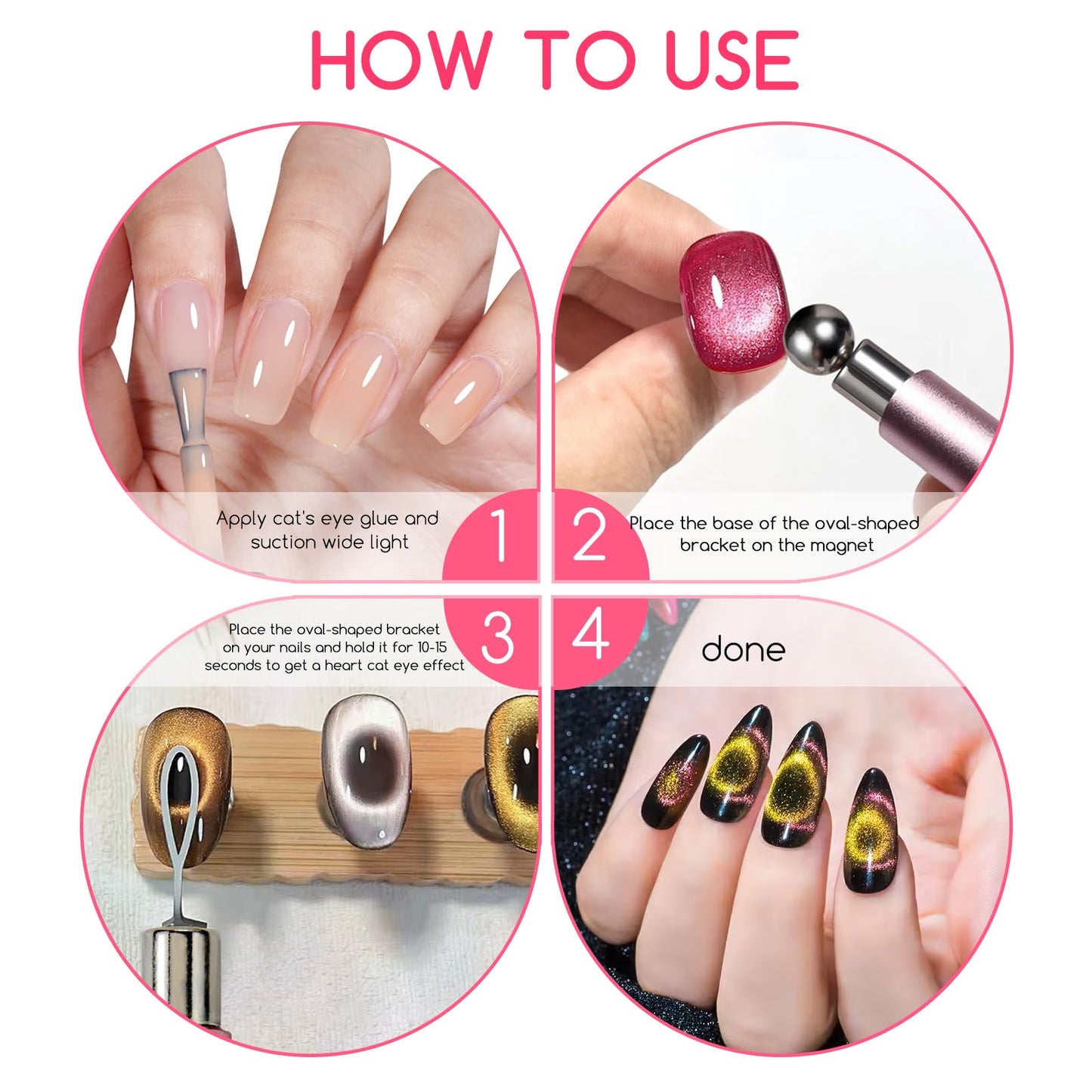 YECIRALA 6 Pcs Nail Art Cat Eye Magnet For Nails With 2 Iron Molds, Nail Polish Magnet Tools Set Cylindrical Flower Heart Hole Nail Magnet With Magnet Ball For Nails Art Magnet Stick Magnetic Pens