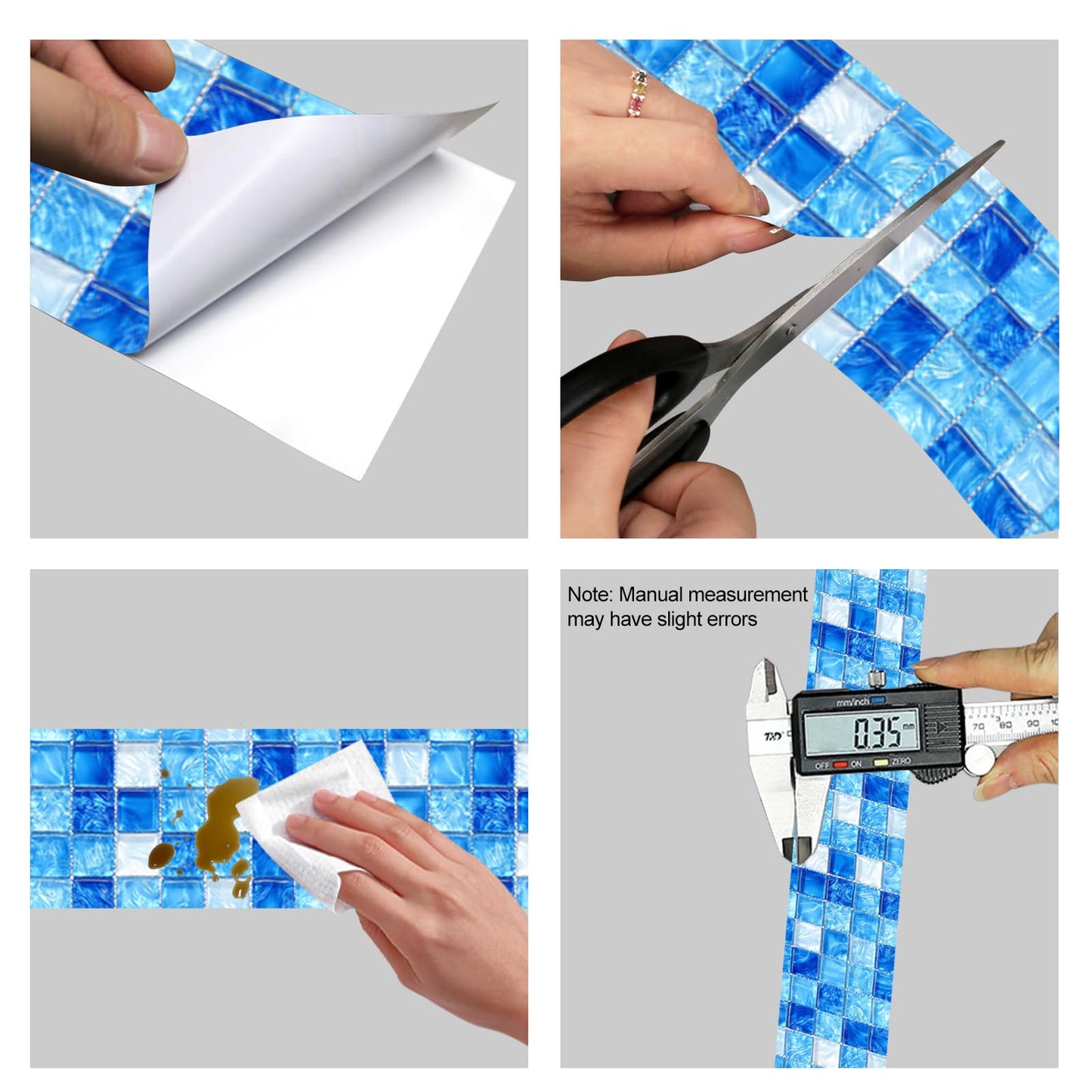 HOMETITUTE Wallpaper Border Peel and Stick Wall Border 4x196 Inch Blue Mosaic Tile Wallpaper Trim Decorative Accent Strip for Bathroom Kitchen Mirror Frame Wall Décor