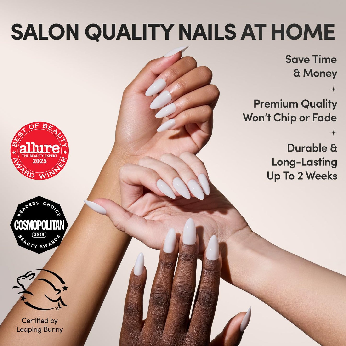 Glamnetic Press On Nails - Medium Almond Fake Nails, Milky White Nails, Clouded | 15 Sizes - 30 Nail Kit with Glue