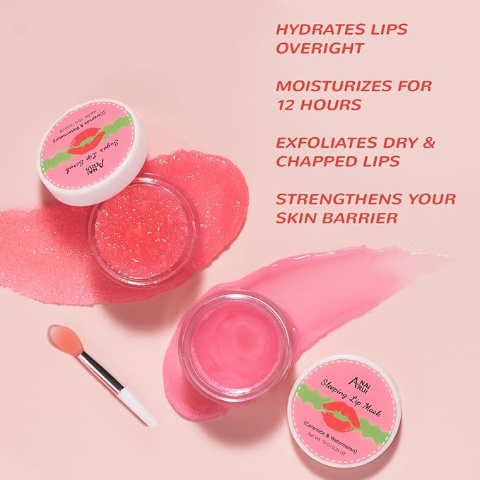 Stocking Stuffers Lip Mask Set, Lip Scrub & Lip Butter, Overnight Lip Treatment Set Enriched With Skin Softening Ceramide & Watermelon and Hydrating Shea Butter, For A Softer & Smoother Pout