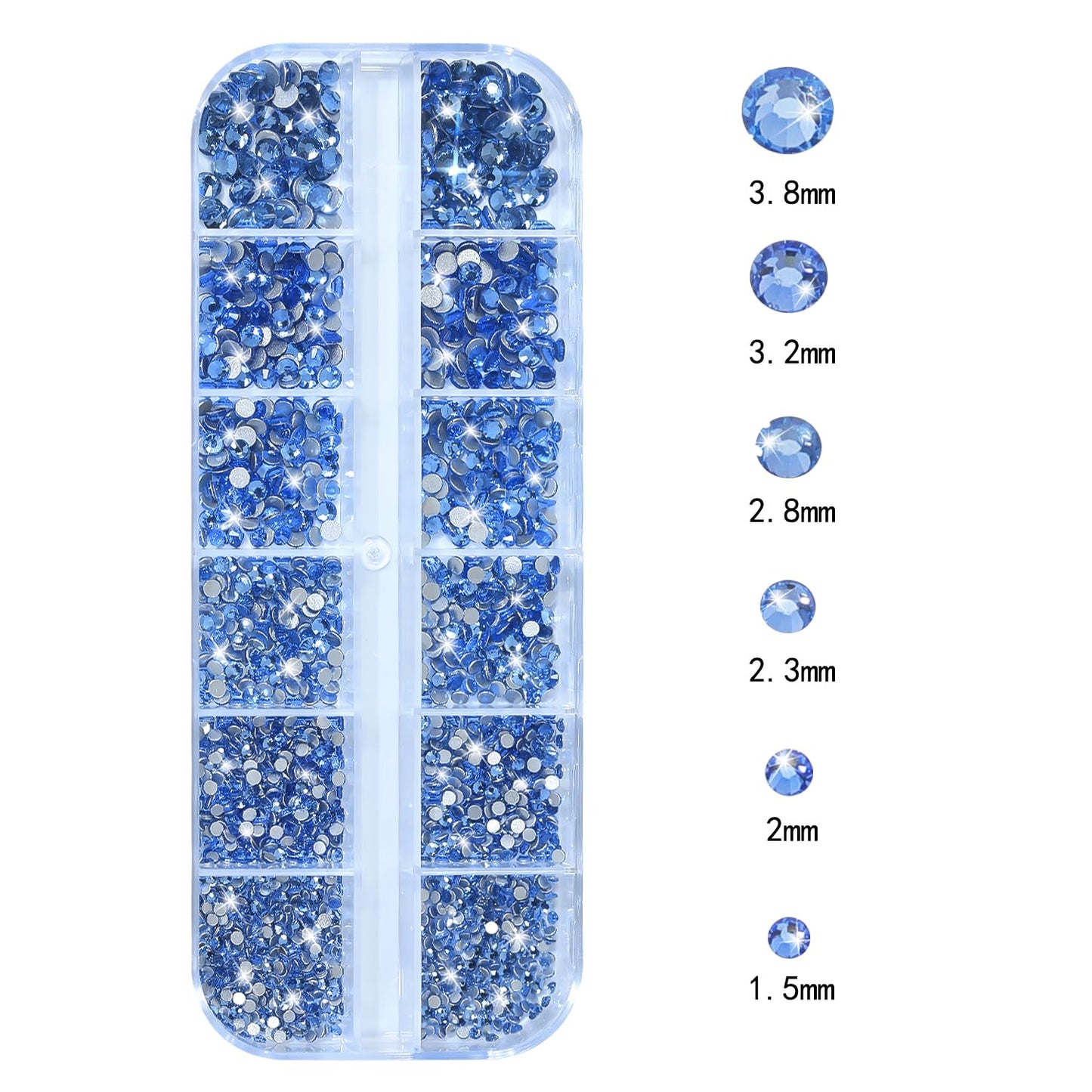 DZHILHMX Nail Rhinestones - 3D Multi Shape Size, Flat Back, Crystals Manicure Rhinestones Charms, Light Blue Nail Gems, with Kit, for Nail Art, Bedazzling Acrylic Nails, DIY Decor