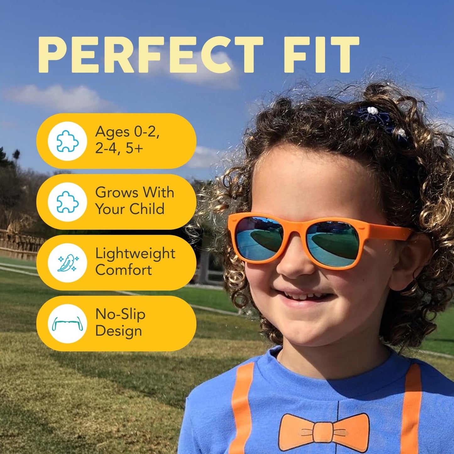 Blippi Baby Mirrored Sunglasses - Unbreakable Polarized Orange Glasses for Active Kids Ages 0-2 - BPA Free UV Protection