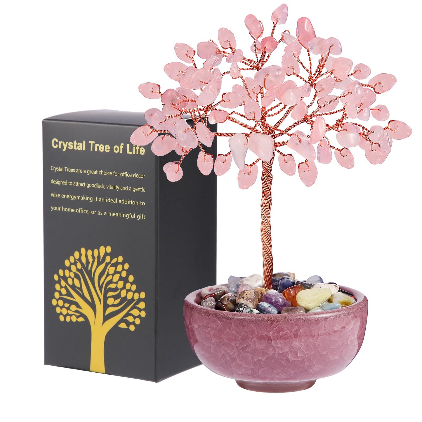 Handcrafted Rose Quartz Abundance Tree with Ceramic Base,5 Inch Natural Crystal Feng Shui Bonsai for Prosperity,Harmony & Energy Flow,Premium Healing Stone Decor for Home & Sacred Spaces