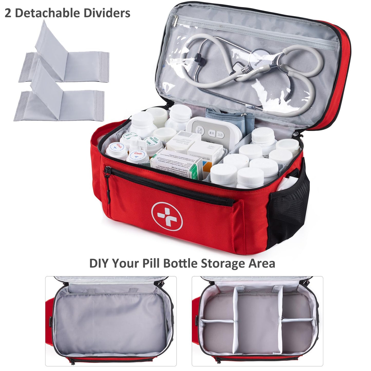 BAGSFY Travel Medicine Bag Organizer, Medical Bag Empty, Pill Bottle Organizer for Home, Large Medication Storage, Travel Carrying Case First Aid Kit Bags Empty, Emergency Kit.