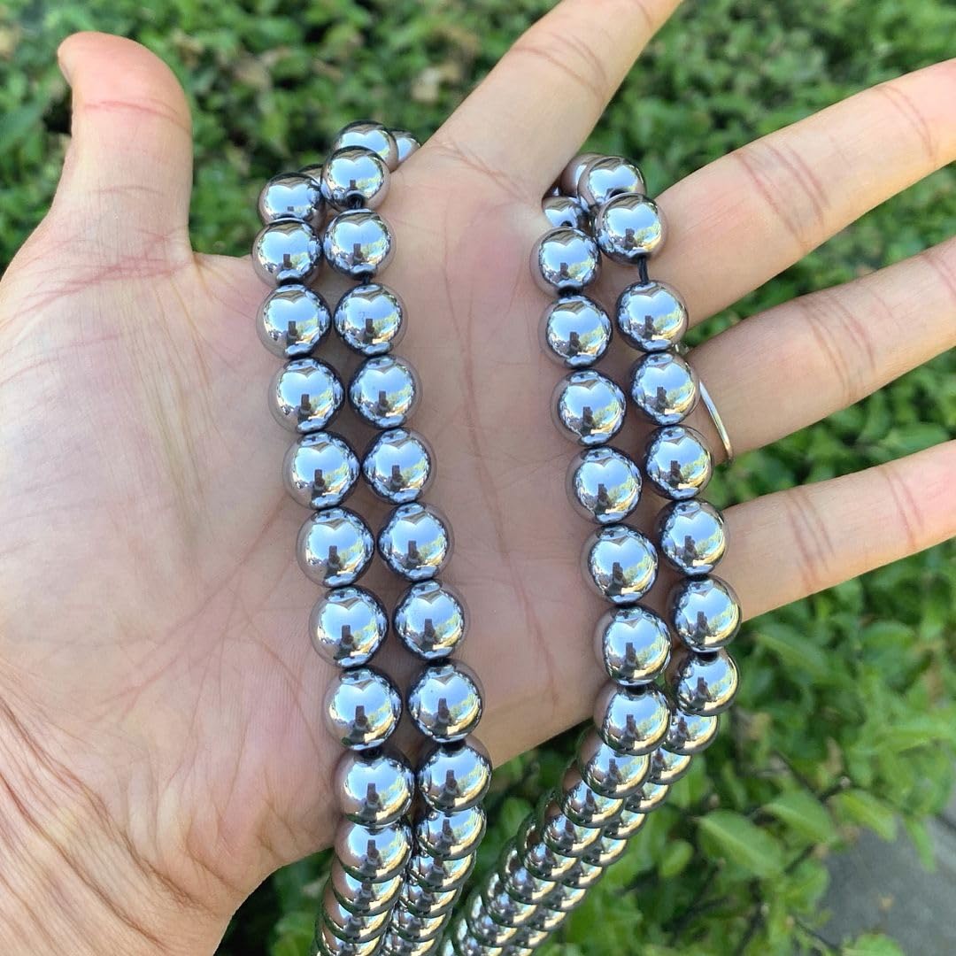 40pcs Adabele Grade A Natural Hematite White Gold Platinum Plated Healing Gemstone 10mm Round Loose Beads Gem Stone Spacer for DIY Craft Jewelry Making GFC-E10