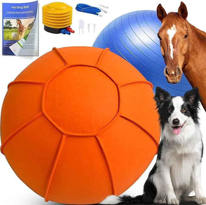 BabieDtOyG Herding Ball for Dogs, Dual Layered Herding Dog Ball Set for Australian Shepherd, Cattle, Collie, for Dog, Agility Equipment- Free Training Book (Orange, 24 inch)