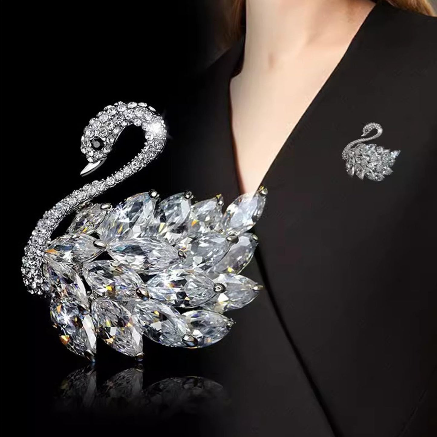 Vbvbip Elegant Crystal Swan Brooch for Women, Vintage Rhinestone Bird Brooches for Coats, Dresses, Wedding, Gift Idea, Exquisite Pearl & Crystal Brooch Pins