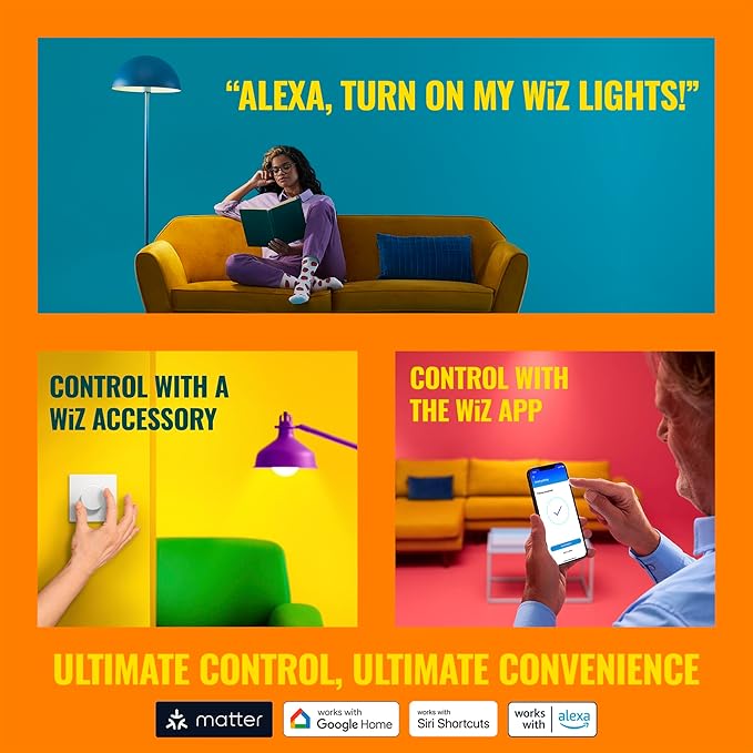 WiZ Connected 100W A21 LED Smart Light Bulbs - Connects to Your Wi-Fi - E26 Smart Bulb - Control with Voice or App + Activate with Motion - Matter Compatible - 1 Pack