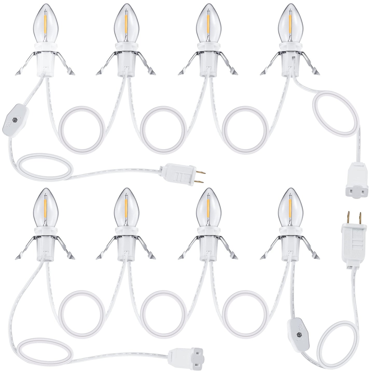 Meonum 2 Pack Accessory Cord with 4 LED Bulbs, End to End Connected Blow Mold Light Cord, 9.8 Feet Lamp Kit with On/Off Switch Plugs for Ceramic, Craft Halloween Christmas Village Decor