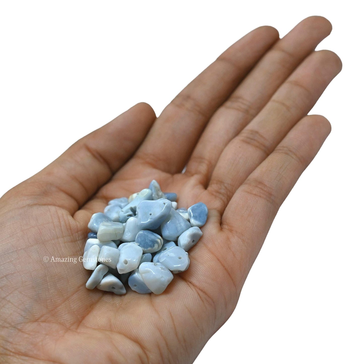 Blue Opal Pre Drilled Natural Crystals Crushed Chips Beads for Jewelry Making, DIY Handmade Healing Crystals (25 Inch Strand)