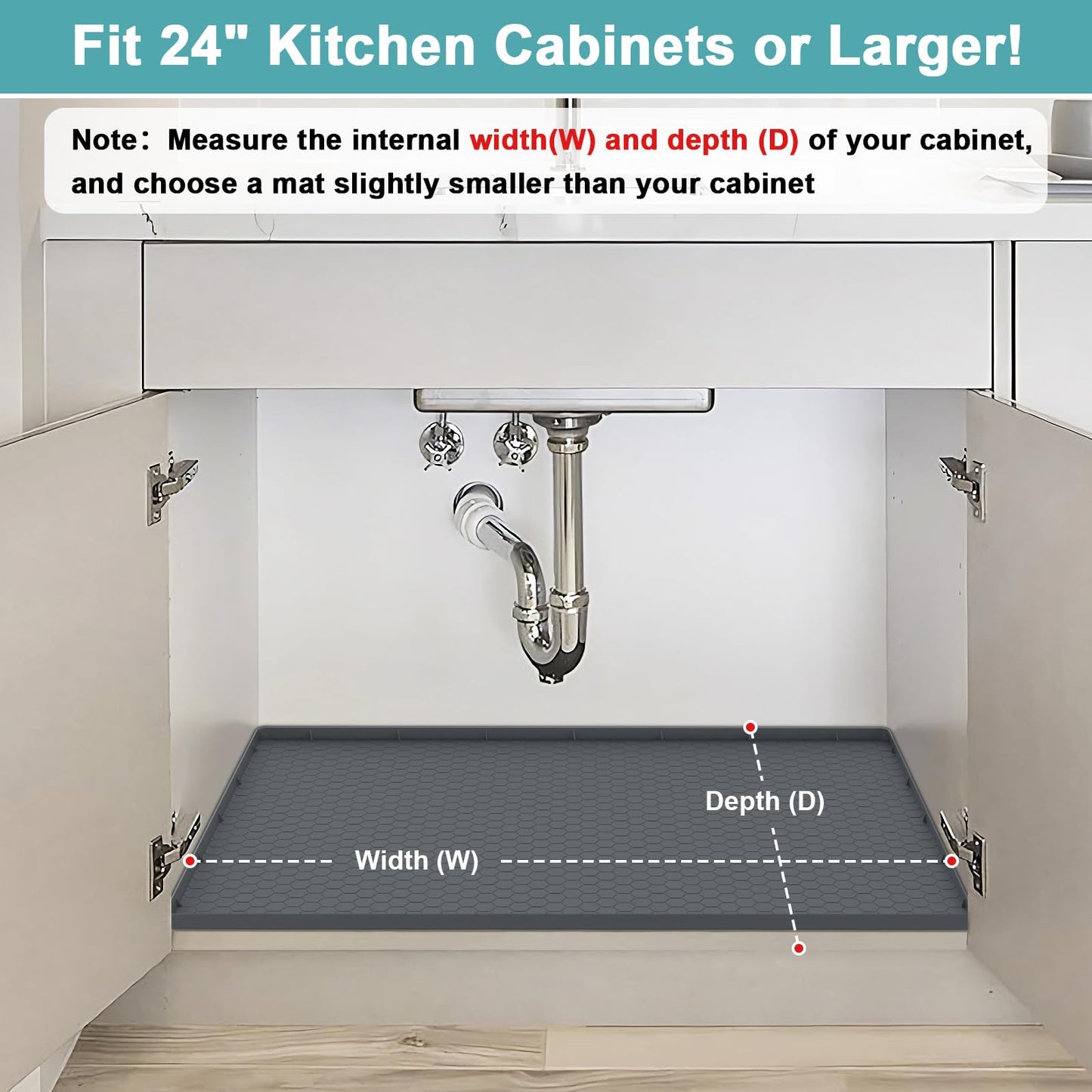 Silicone Under Sink Mat 22" x 19", Under Sink Mats for Kitchen Waterproof, Under Sink Protector Mats for Cabinets, Under Sink Tray Organizer for Kitchen and Bathroom, Gray