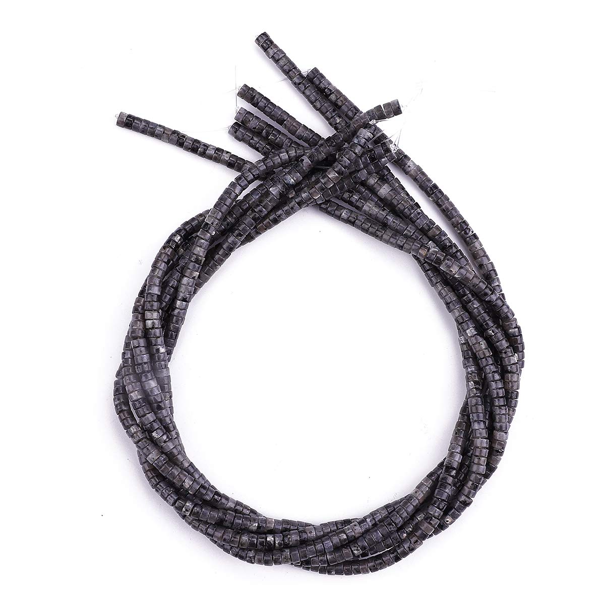 BEADIA Natural Black Spectrolite Spacer Beads Caps Loose Semi Gemstone for Beading Jewelry Making 4mmx2mm 38cm