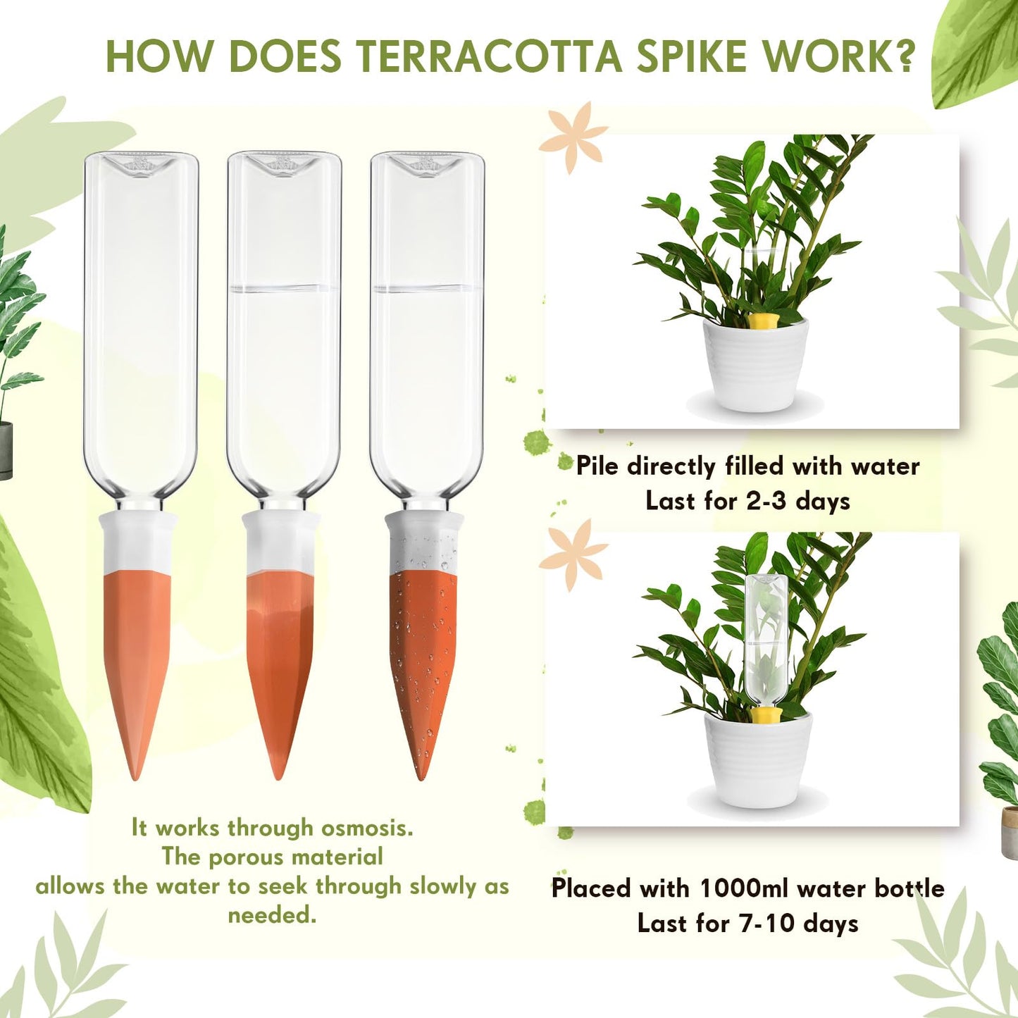 Ziliny 4 Pack Terracotta Watering Spikes Devices, Plant Self Watering Spikes with 25 oz Plastic Wine Bottles, Slow Release Vacation Insert Plant Waterer Devices for Indoor Outdoor