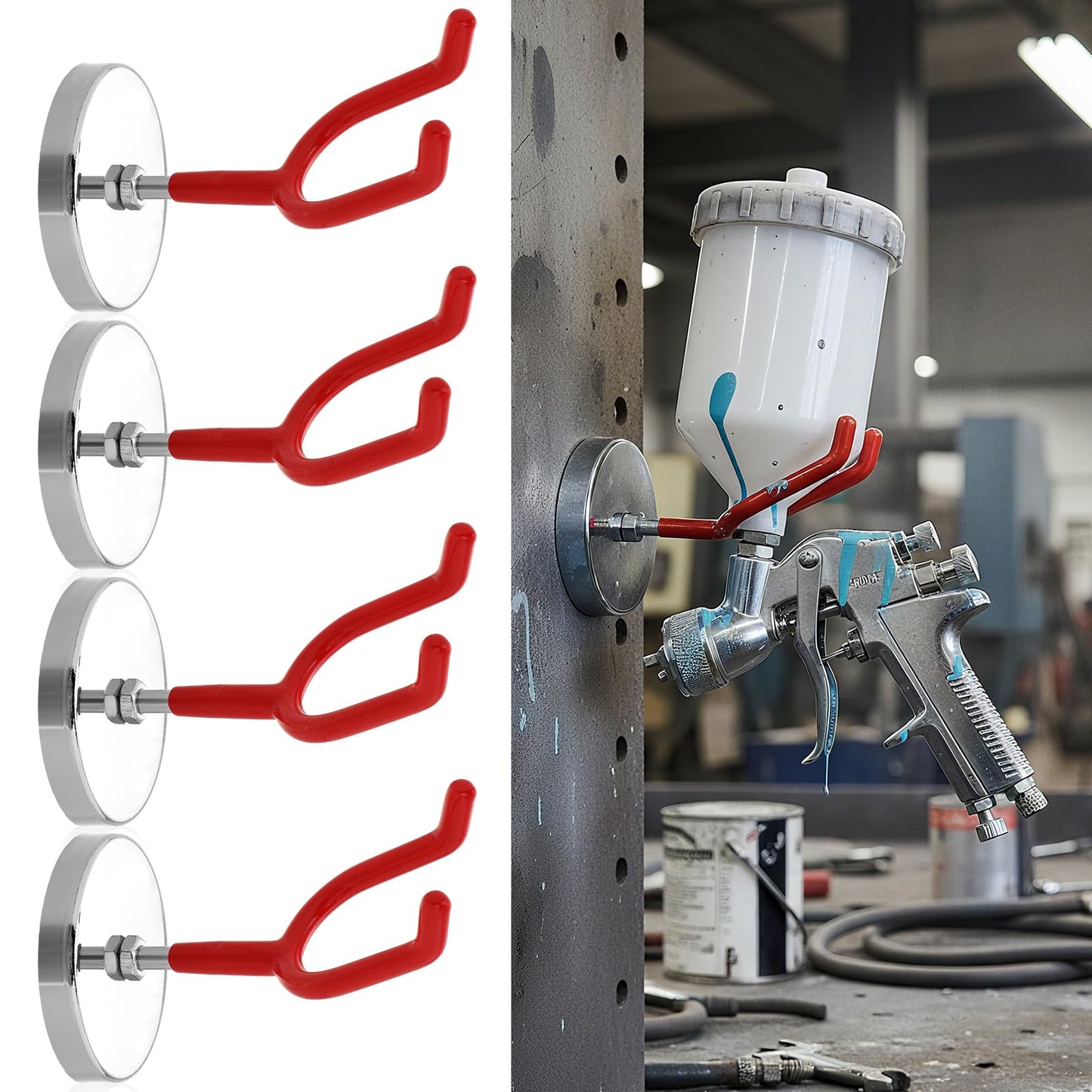 LEIFIDE 4 Pcs Magnetic Paint Gun Holder Stand Compatible with Most Paint Spray Guns Ideal for Spray Booths, Workstations, Body Shop Wall