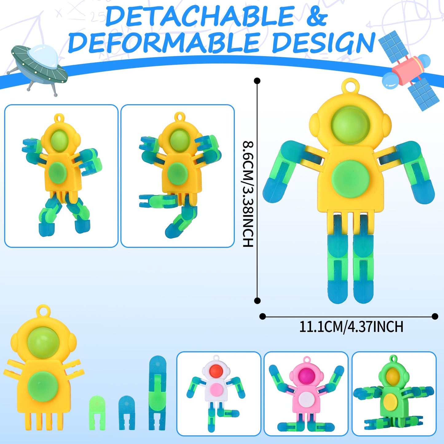 24Pcs Pop Fidget Spinners Bulk - Deformable Astronaut Fidget Spinner Keychain Robot Gyro Fidget Spinner for Kids Adults Glow in The Dark Sensory Toys Easter Party Favors Classroom Prizes