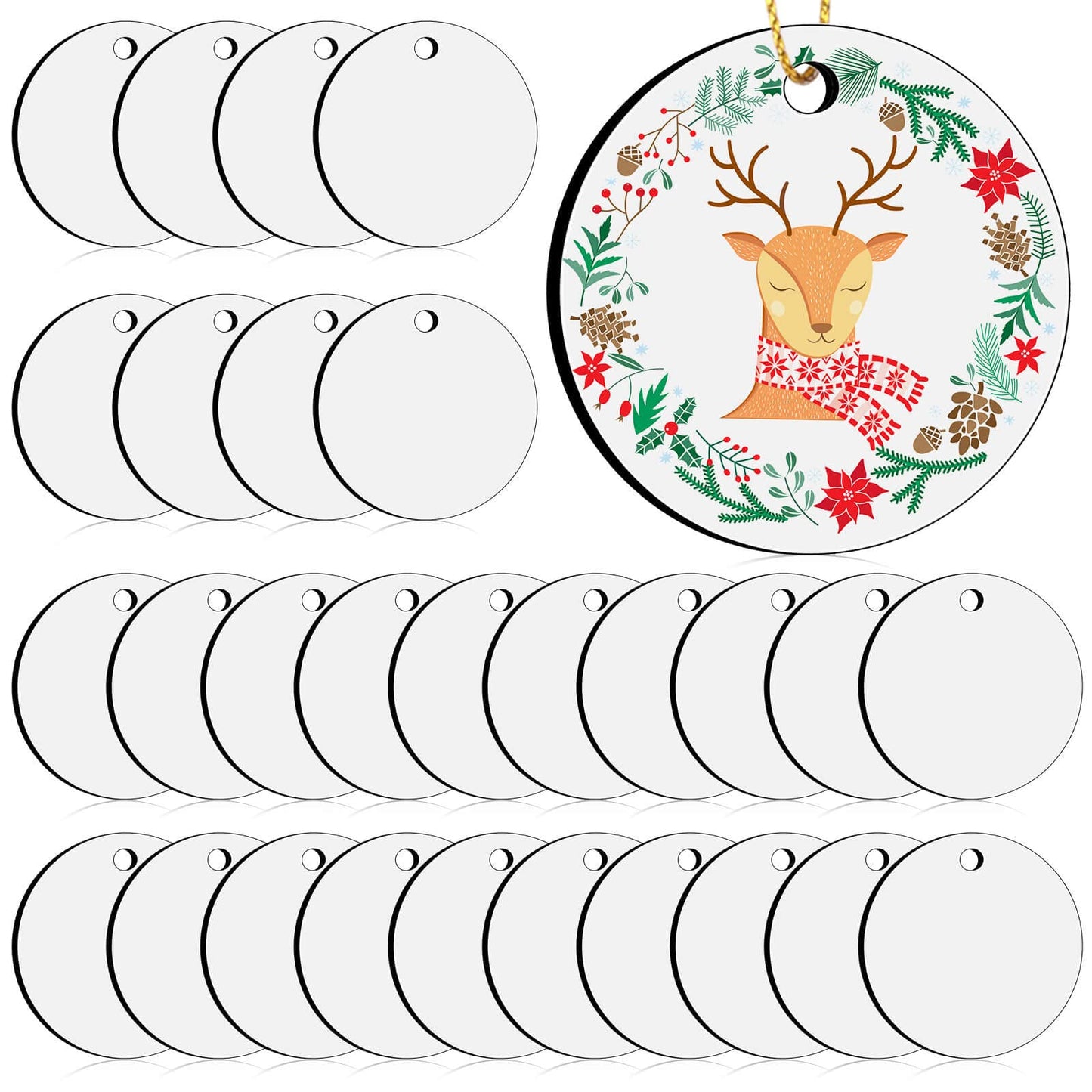 Billbotk 3" Sublimation Ornament Blanks, 30 Pieces Round Blank Sublimation Ornaments for Christmas Tree Décor, DIY Handmade Crafts(3 inches)