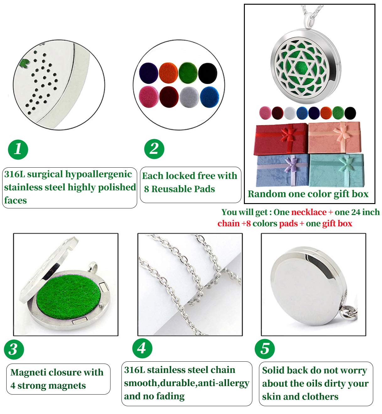 Popeoiuh Aromatherapy Essential Oil Diffuser Necklace -Perfume Stainless Steel Pentagram Locket Pendant Jewelry for Women Men Birthday