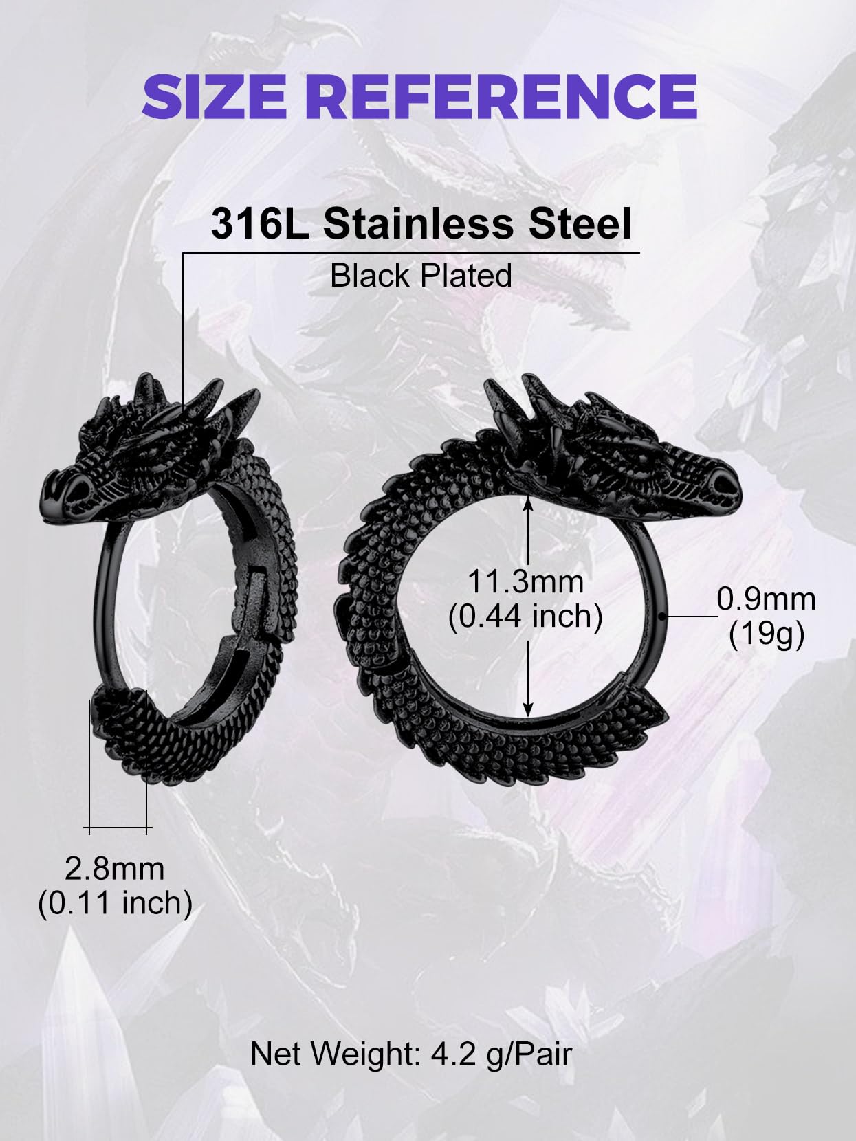 Richsteel Stainless Steel Hoops - Dragon Design Earrings for Men, Gothic Punk Jewelry with Secure Clasp