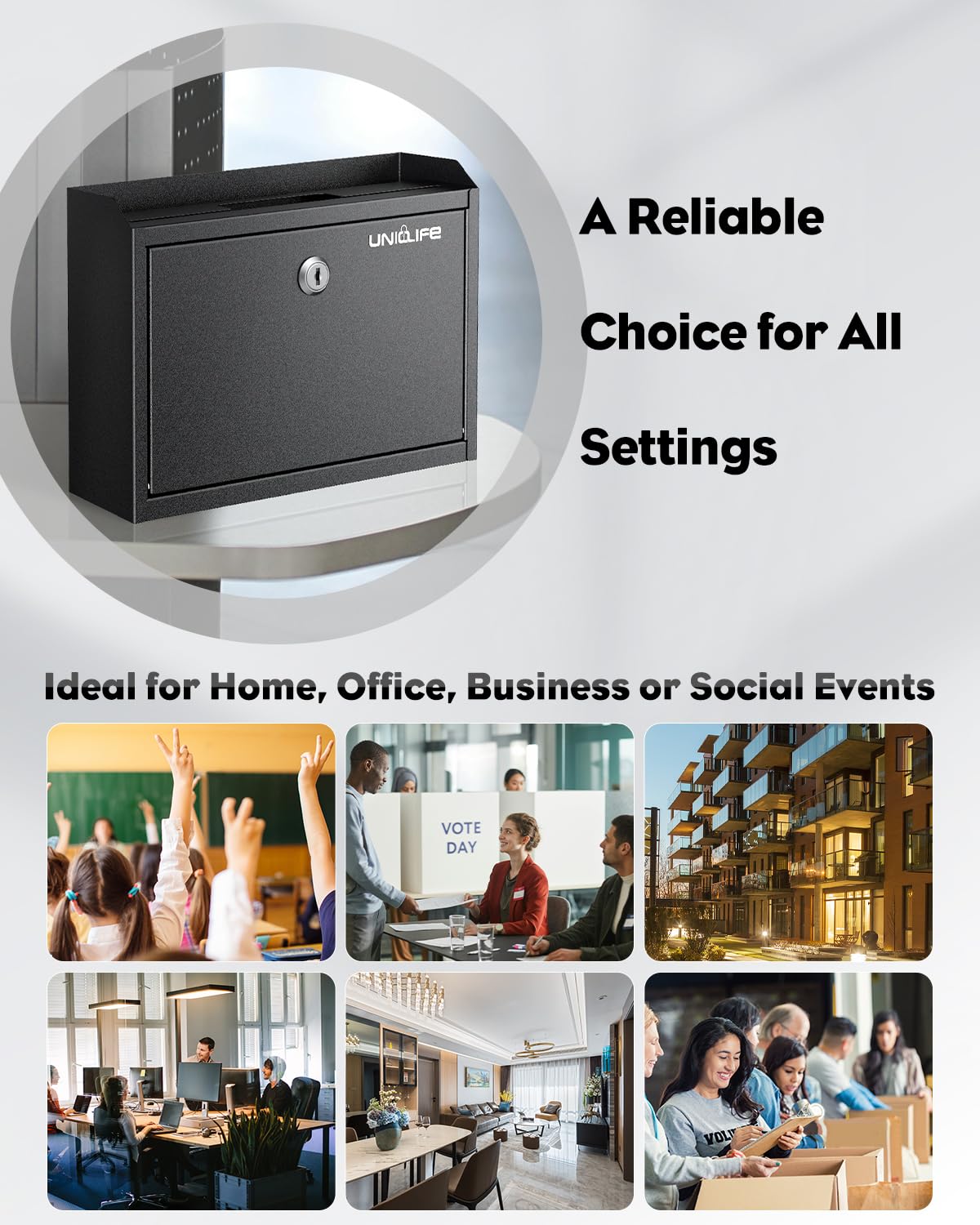Uniclife Wall Mounted Mailbox with Key Lock & Newspaper Holder, Suggestion Box with Top Slots, Key Drop Box, Safe Lock Box, Metal Donation Box, Ballot Box for Office Business Activity