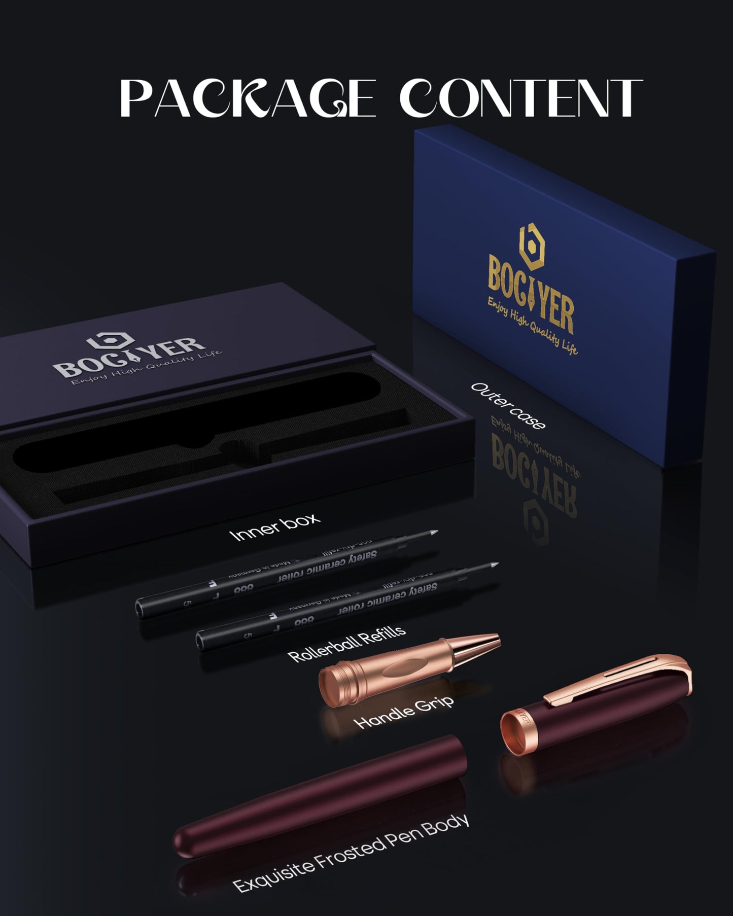 BOCIYER samurai Rollerball Liquid Ink Pen Set,Luxury Executive Writing Pen for the Office,Rollerball Pen Refillable,Schmidt Refill*2 And Gift Box,Roller Ball Pen Gift Set for Men & Women(Dark red)